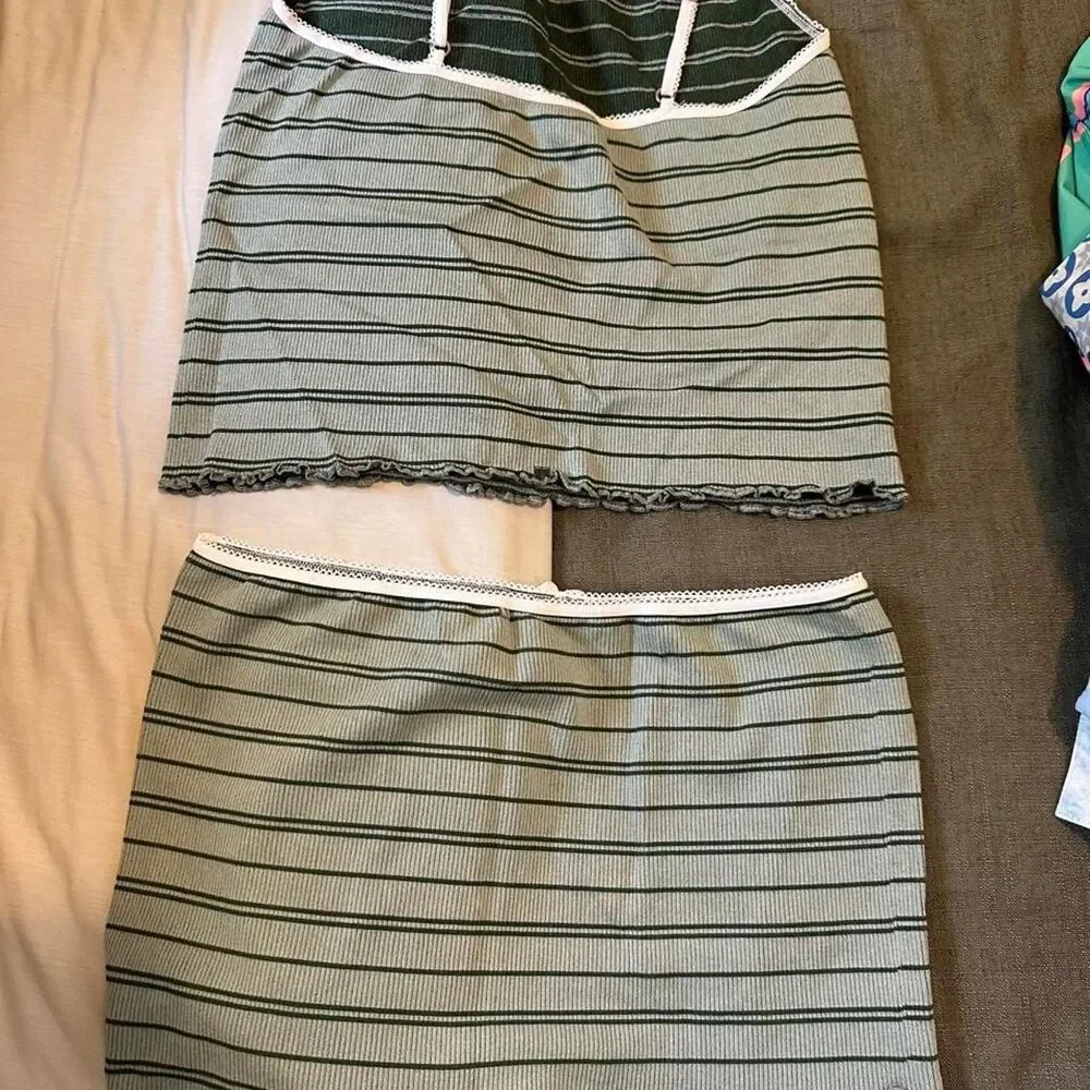 Anthropologie Women's Green and White PJ Set